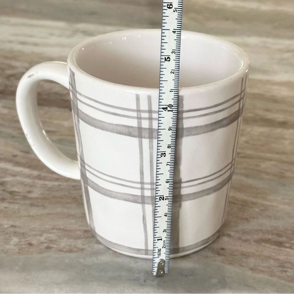 Pier 1 White and Grey Checkered Plaid Ironstone China Mug